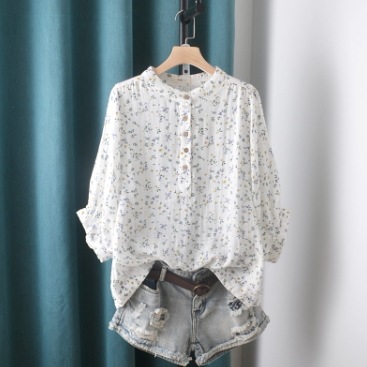 レディース トップス シャツ ブラウス ミディアム 7分袖 スタンドカラー オーバーサイズ フェミニン ボタン かわいい 大人可愛い シンプル カジュアル おしゃれ こなれ感 ラフ ガーリー ルーズ