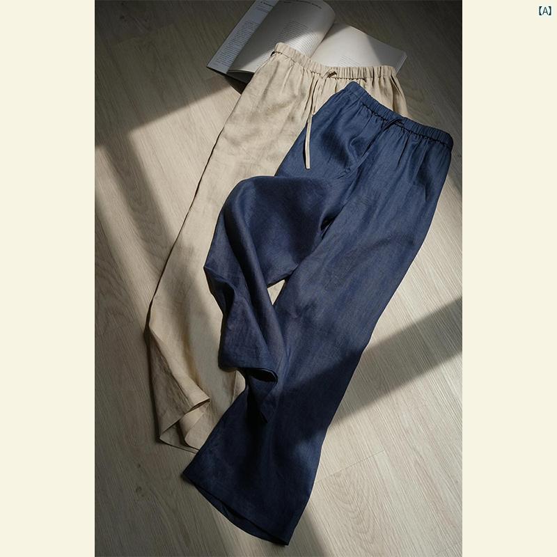 レディース ファッション おしゃれ 海外 秋 韓国 シンプル ドレープ ハイウエスト スリム リネン カジュアル パンツ