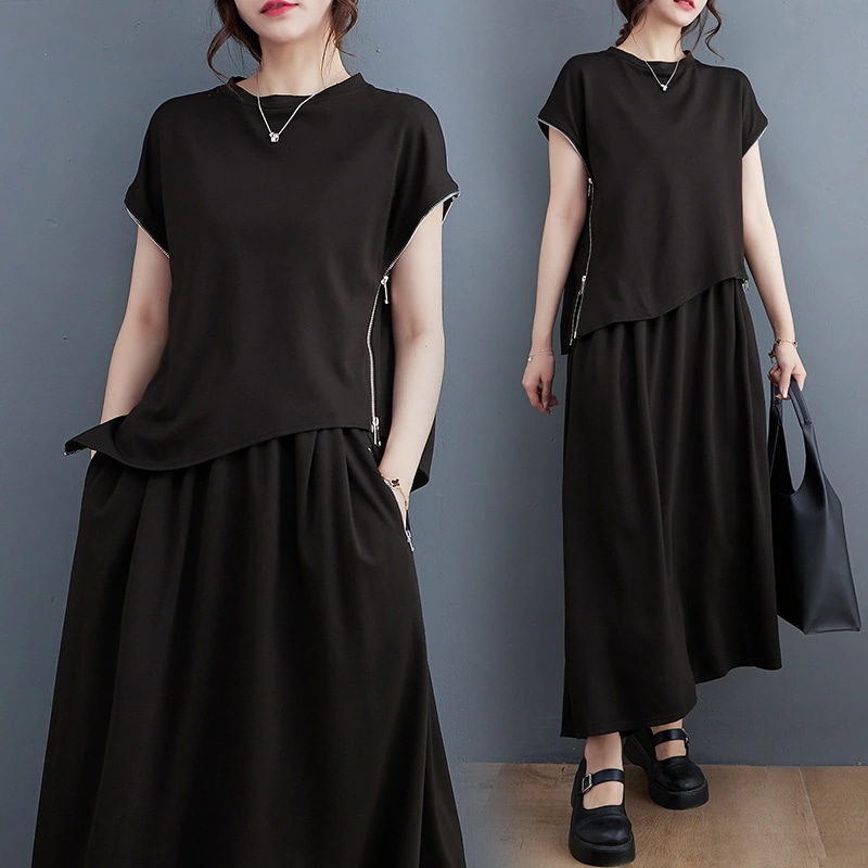 涼しく楽ちんセットアップ夏の新型ゆるい文芸立体薔薇花百合カジュアルtシャツ ロングスカート30%制限