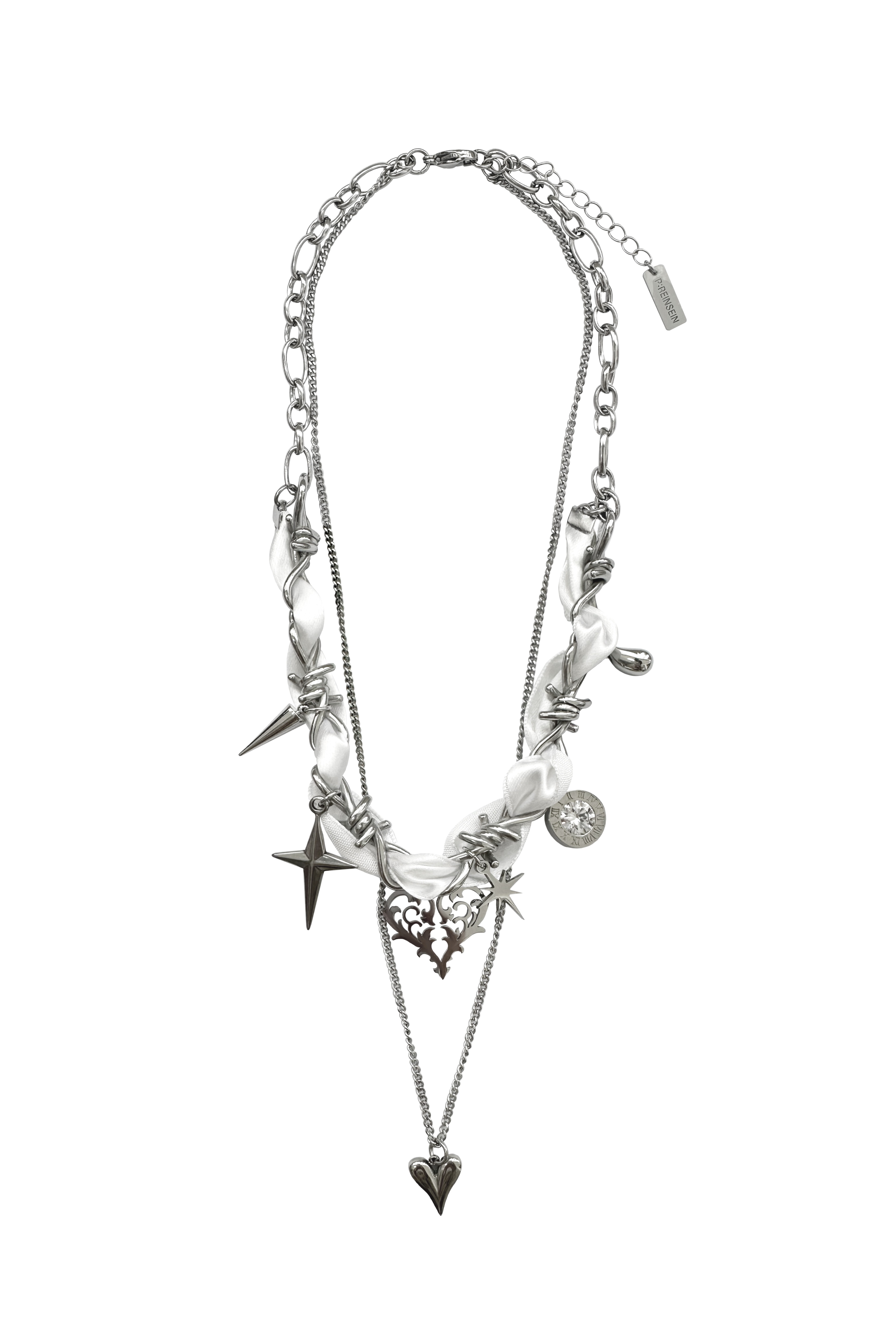 XLOV 着用] 메탈릭 화이트 레이어드 목걸이