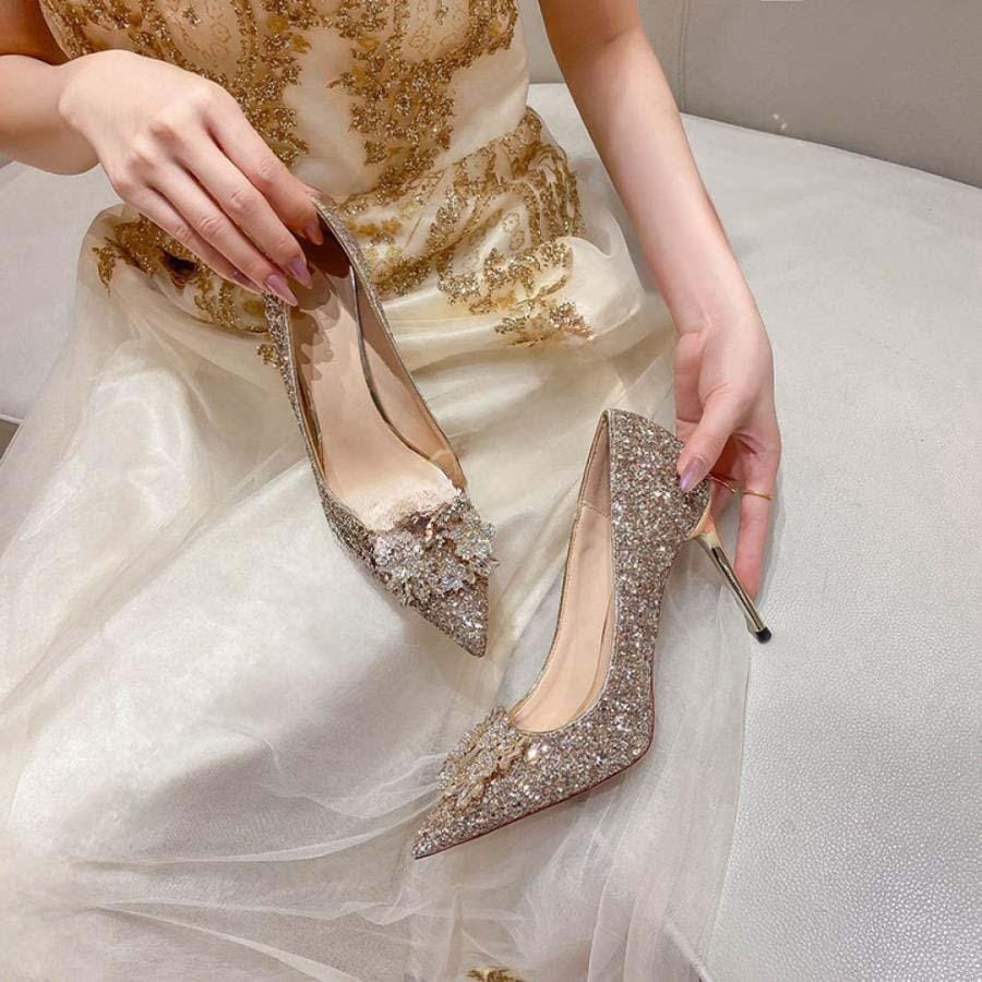 2025新品 数量限定 ポインテッドトゥ キラキラ パンプス ピンヒール ハイヒール 7cm 9cm ヒール レディース 甲浅 美脚パンプス ラインストーン 定番 フォーマル オフィス 入学式 短納 5,381円