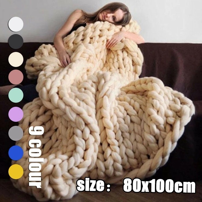 チャンキーニット ブランケット 返品交換不可 編みブランケット ブランケット アクリル100％ ソファカバー ニット ひざ掛け 肩掛け 寝具 毛布 大判 超極太ニット 毛糸 ローゲージニット おしゃれ 4,860円