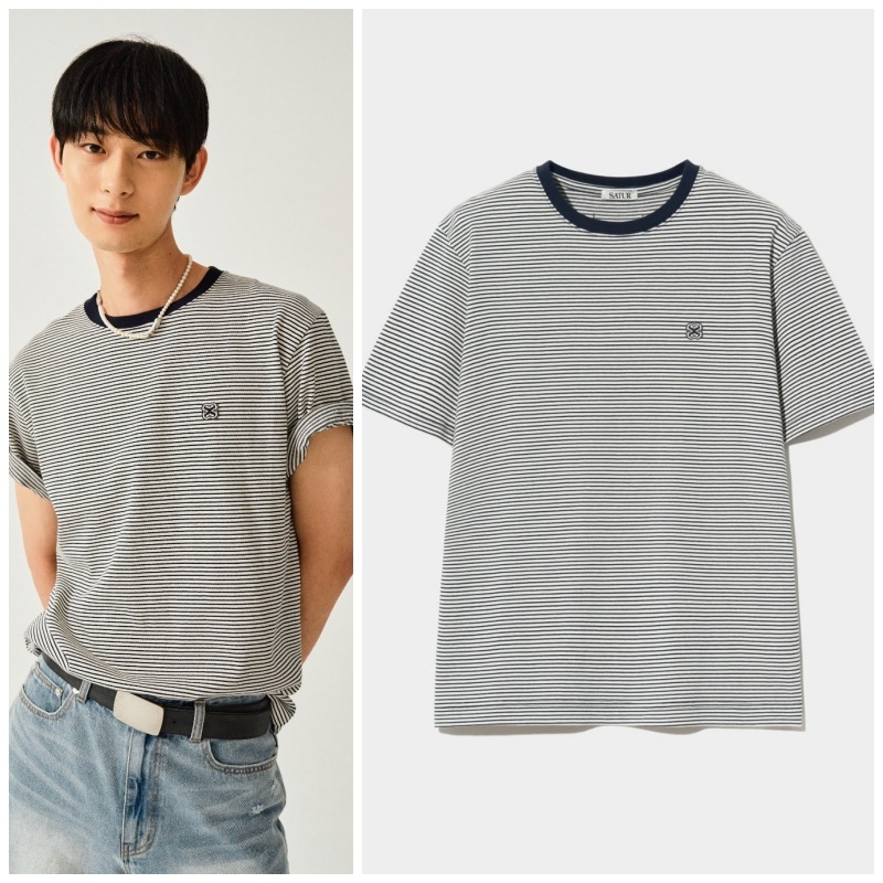Tシャツ・カットソー SATUR (W) All Day Color Stripe T-Shirt 4FK1131 ☆送料・関税込☆SATUR☆All Day Cotton Stripe T-Shirt