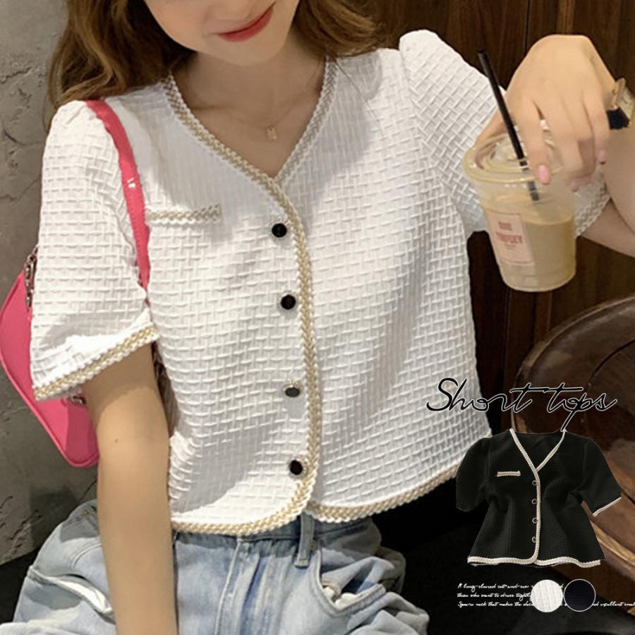 ツイード風半袖ジャケットレディース韓国風【在庫限り】売り尽くしセール