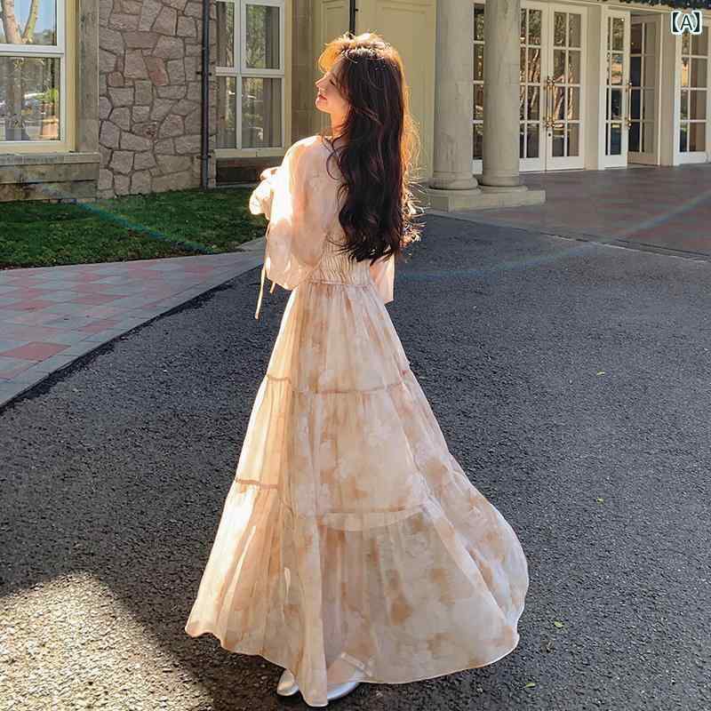 ワンピース ドレス レディース フランスの ロマンチックな スクエアネックの 花柄 ドレス 春秋 フェアリー 夏の 優しい の スーパー フェアリーの 休日の ロング 5,354円