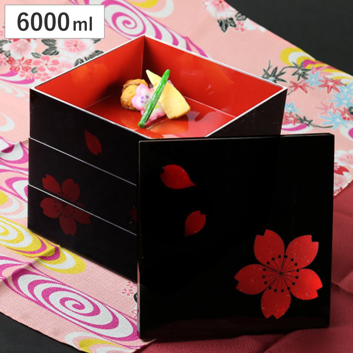 お重 6.5寸 三段重 透き絵 さくら クリーンコート加工 お重箱 三段 オードブル重 桜 おしゃれ 6000ml 日本製 オードブル おせち料理 ３段 お弁当箱 弁当箱 和風 お正月