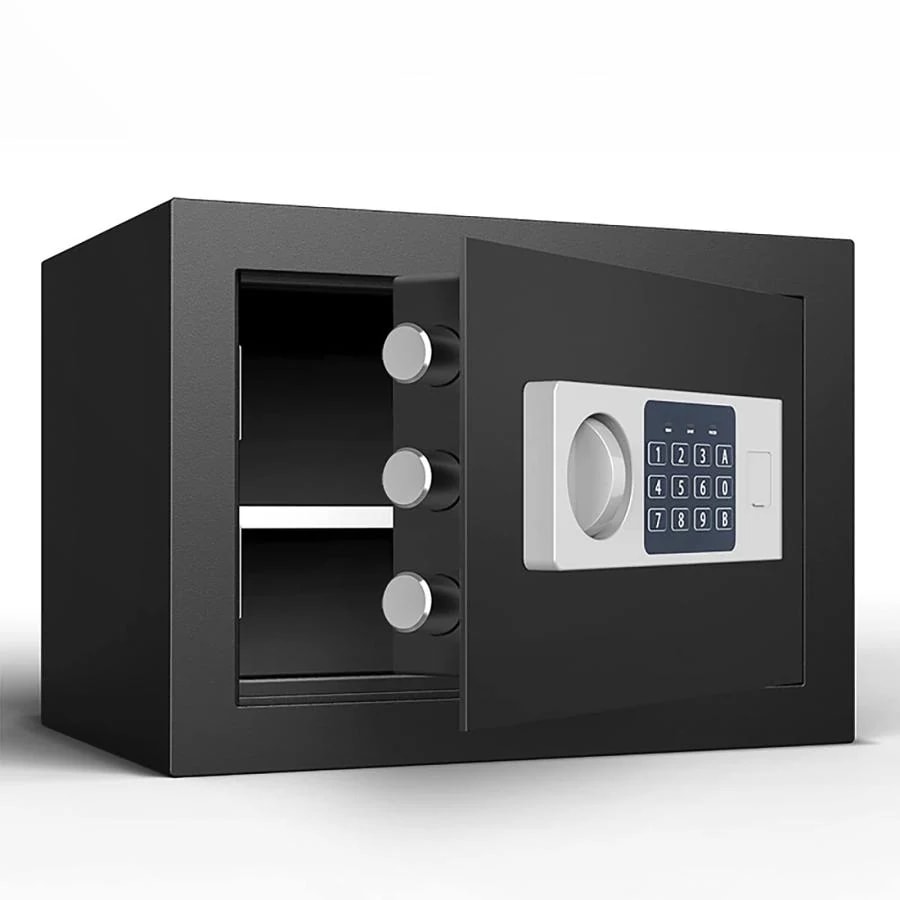 金庫 家庭用 小型 電子金庫 テンキー式 防犯金庫 デジタル金庫 緊急キー付き 耐火耐水 家庭用 業務用 壁付け対応 防犯 盗難防止 貴重品保管 アンカーボルト付き