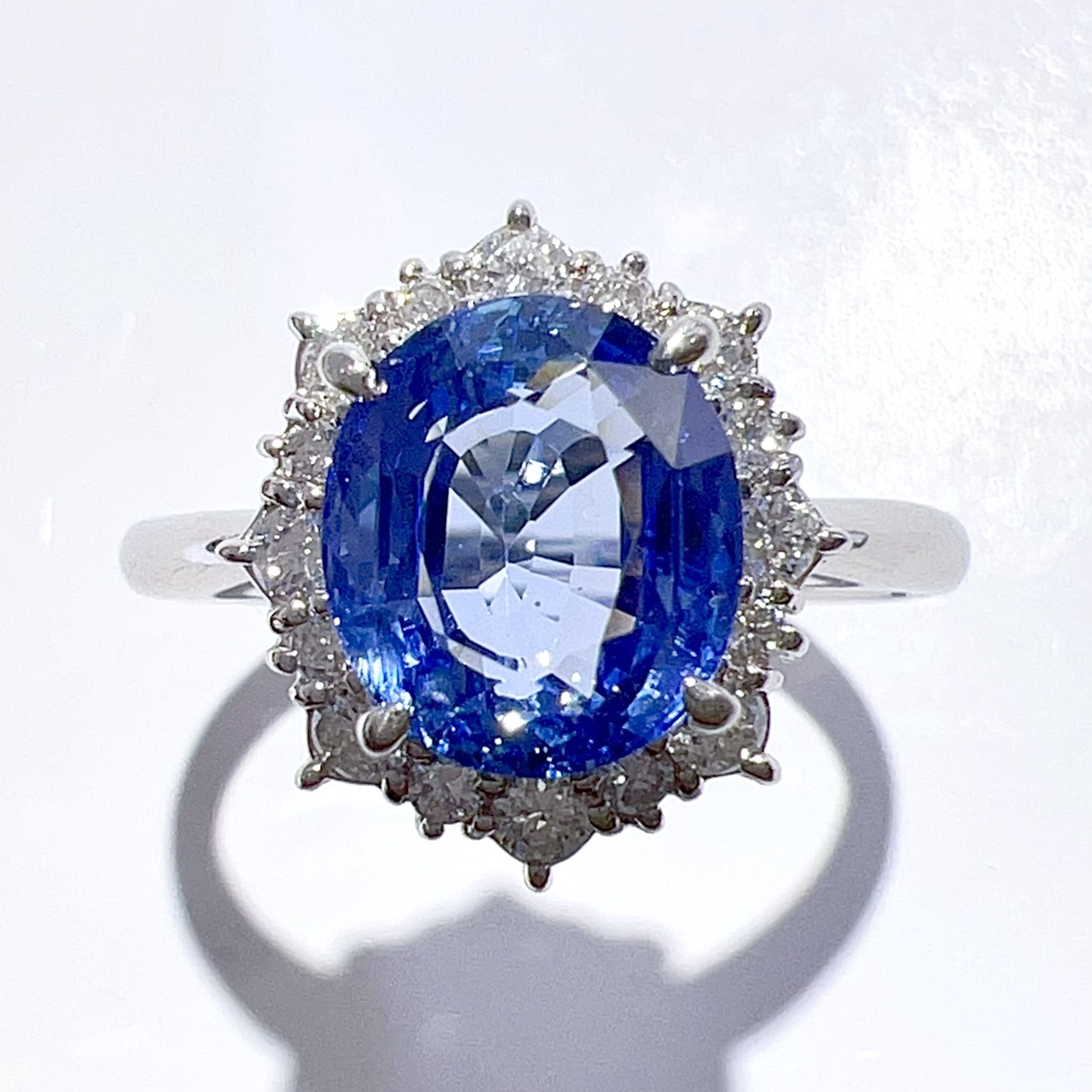 JEWELRY MAKI Pt850 天然 非加熱 スリランカ産 サファイア ダイヤ リング GIA 鑑別書 S3.14ct D0.34ct 5.7g 14号 aua309091070808