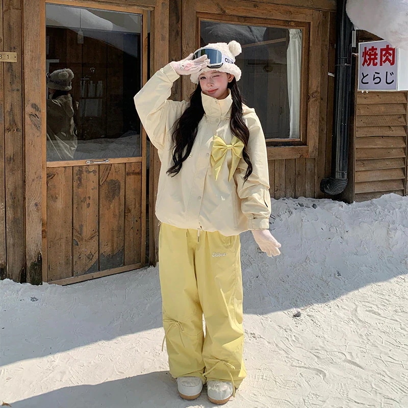 高品質のスキー用具！スノーボードウェア 20上下セット メンズ レディース ジャケット パンツ ズボン リボン クリーム 裏起毛 撥水 3L 風 スノボウェア スノーウェア スキーウェア2026年新製