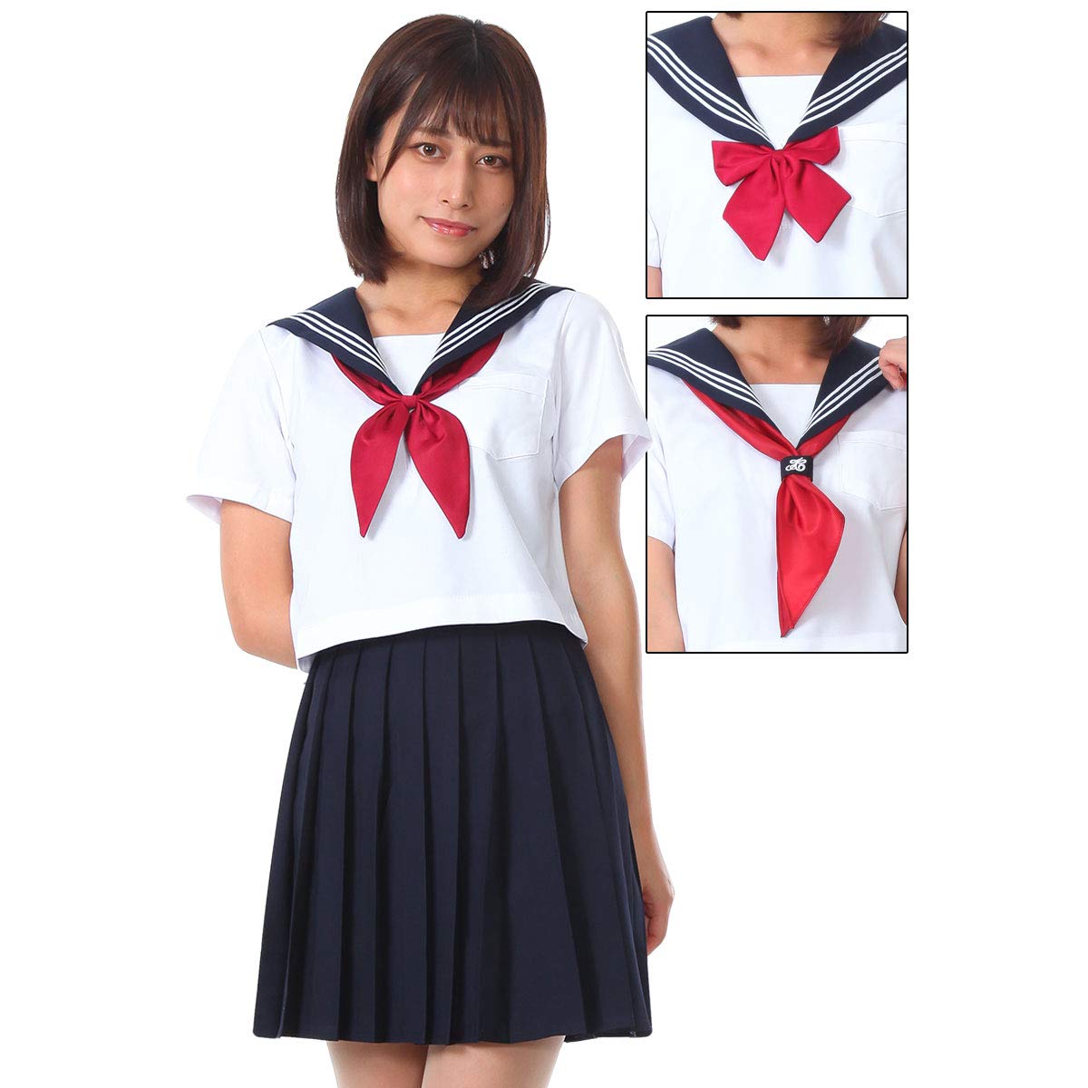 リボン3個セット セーラー服 コスプレ 半袖 女子高生 制服 コスチューム 白 紺 赤 JK 学生服 仮装 衣装 c985 14676