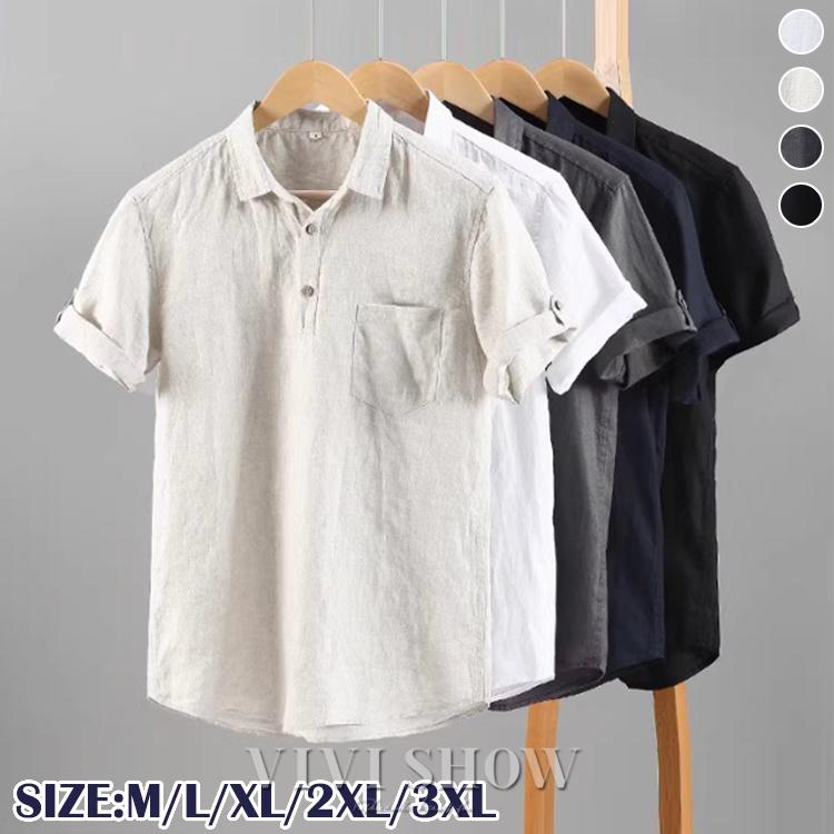 [入荷]メンズ 麻 半袖 ポロシャツ ゴルフウェア シニア ボタンダウン シャツ 胸ポケット 涼しい 清涼 カジュアルシャツ 半袖ポロ