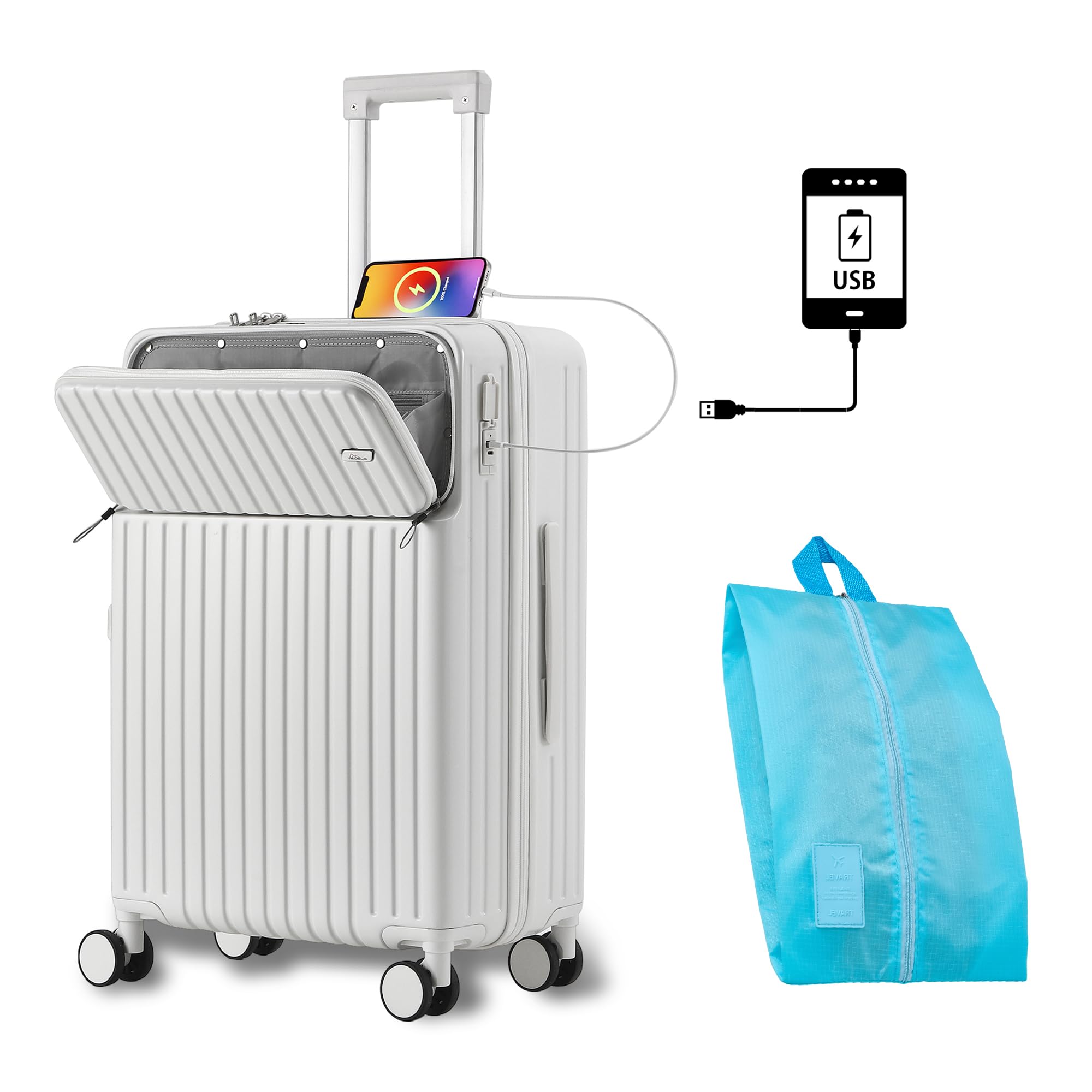 [VECELO] スーツケース USB01 KHD-CY-USB01M-WHE ホワイト