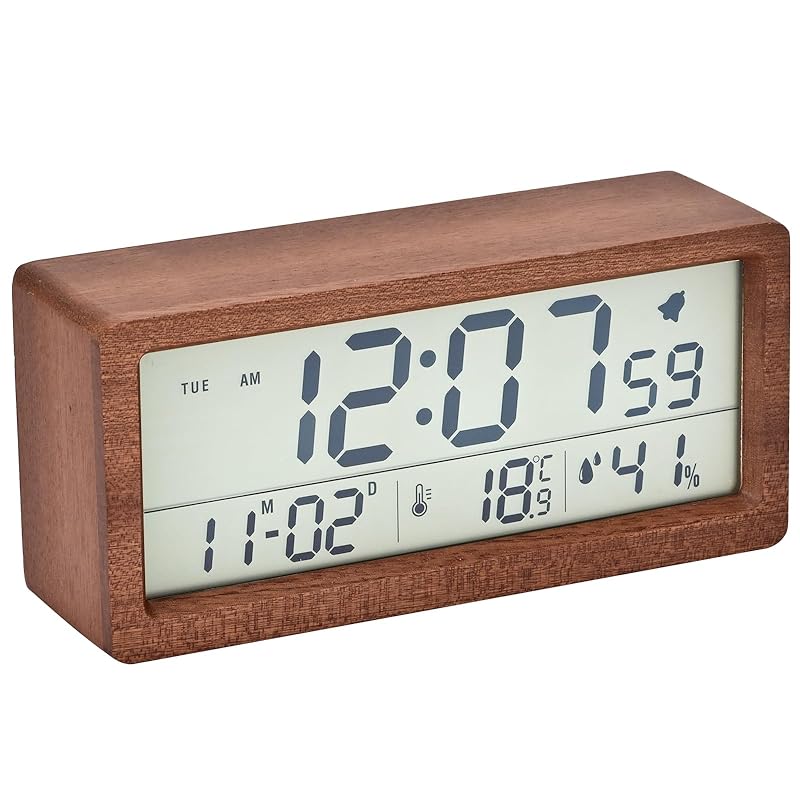 デジタル目覚まし時計 電池式 木製置き時計 LCD き湿度と温度検出電子時計 持ち運びが容易寝室ベッドサイドテーブル机オフィス子供家族に適しています (ブラウン) 4,905円