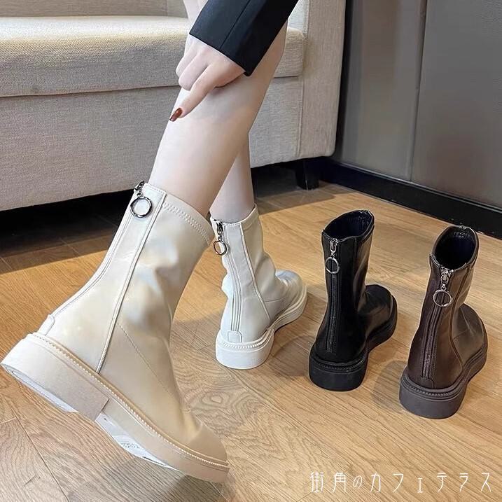 ブーツ ミドル丈 ショート丈 靴 シューズ レディース ブーツ ミドルブーツショートブーツ スクエアトゥ ヒール ヒールブーツ 太ヒール 安定感 歩きやすい 大人 カジュアル モード系 韓国 お出かけ