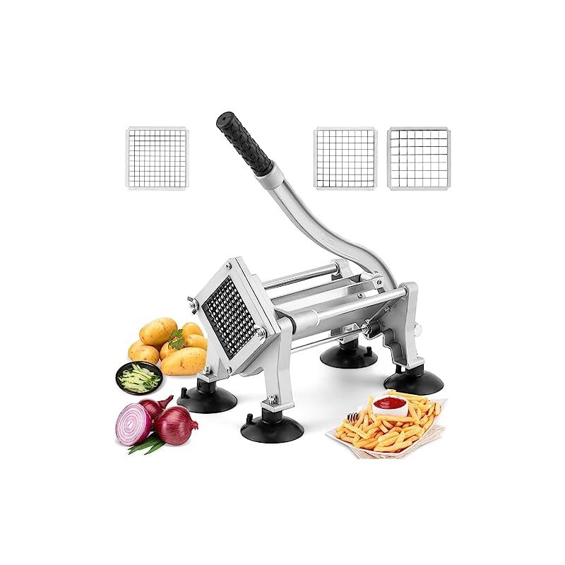 Hanchen ポテトカッター 8mm+10mm+12mmカット 手動式 省力化ロングハンドル 食品級ステンレス製 卓上型 家庭用 業務用