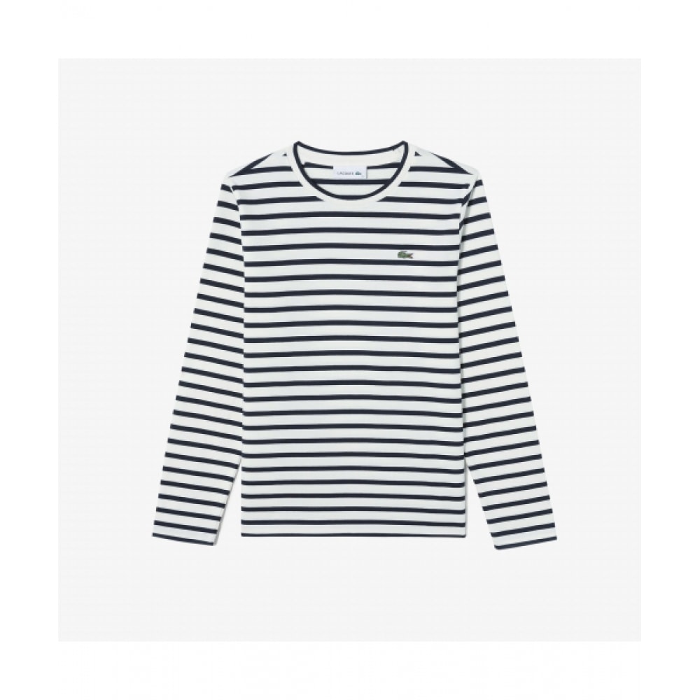 LACOSTE レディースストライプロングスリーブ T シャツ [ダークネイビー]