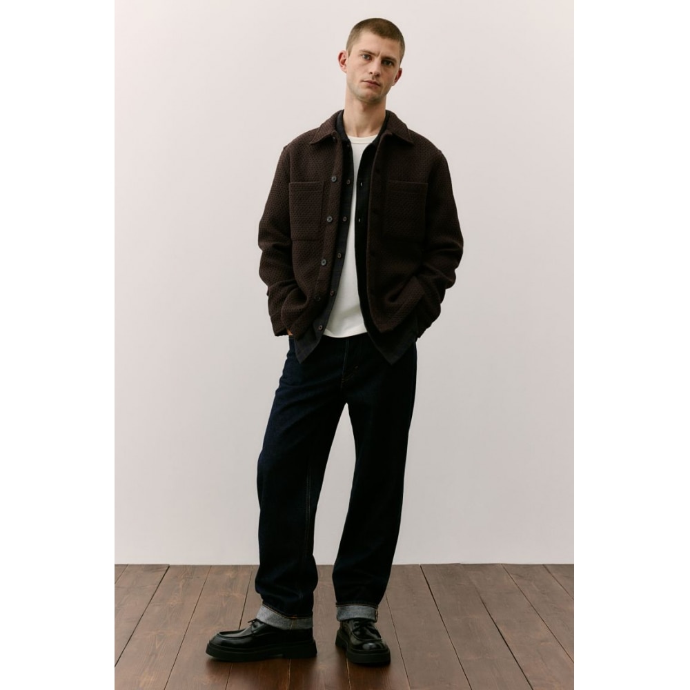 H&M レギュラーフィットワッフルテクスチャオーバーシャツブラウン