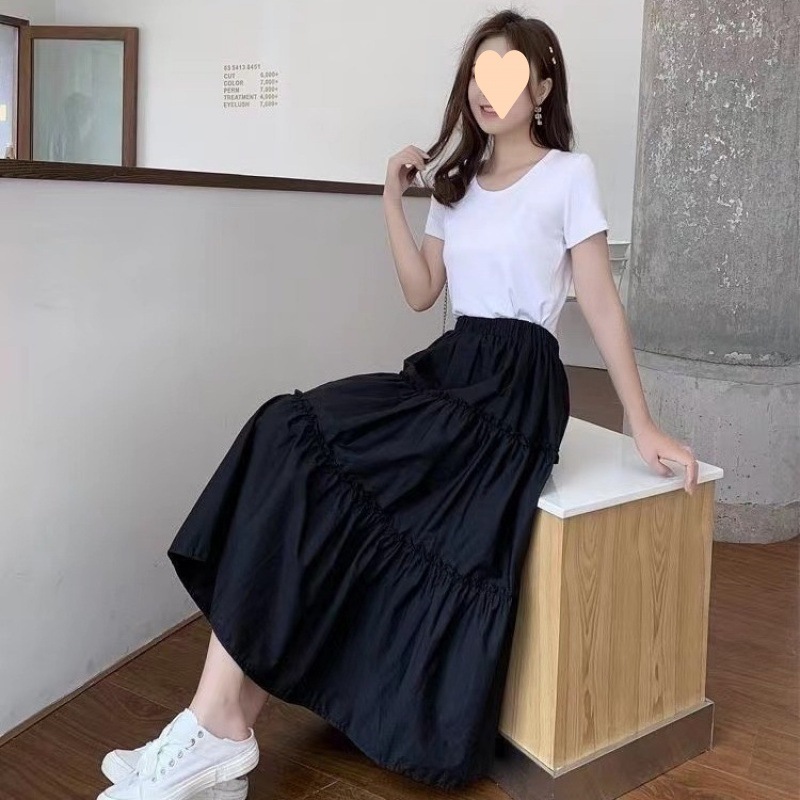 【1つ買うと10つ無料】2025春と夏のスカートミッドレングスの耳スプレッドハイウェイトケーキスカートミッドレングスルーズスカート