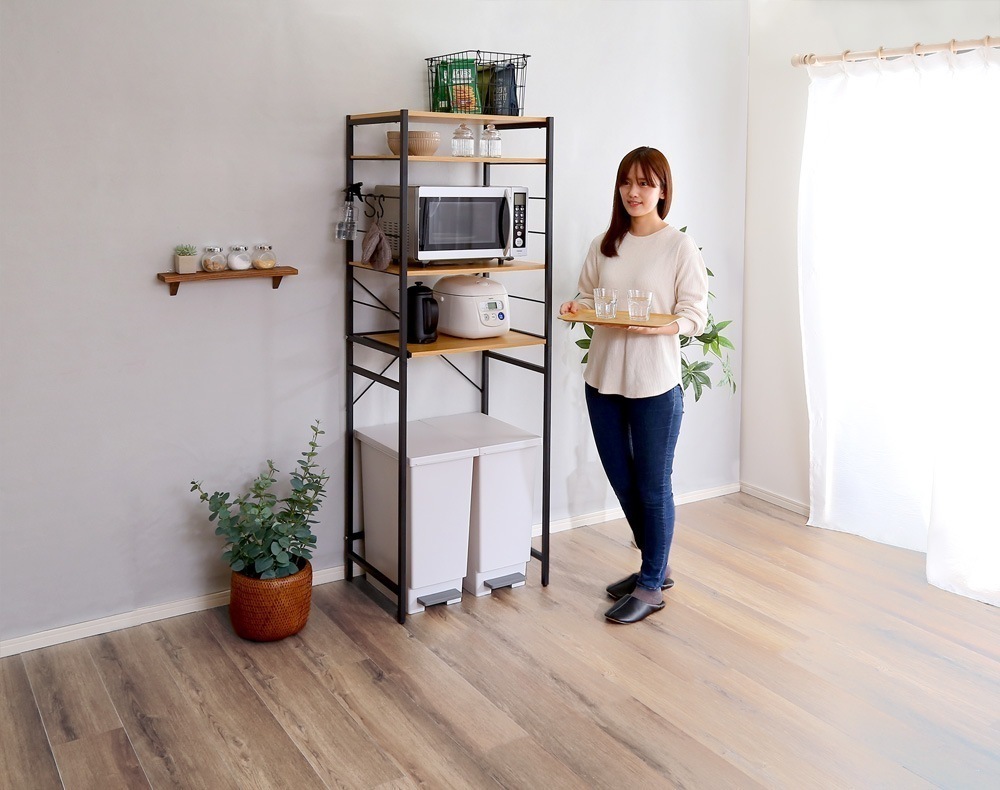 ラック 棚 レンジ台 キッチン収納 おしゃれ 北欧モダン スチールラック 木製 シンプル