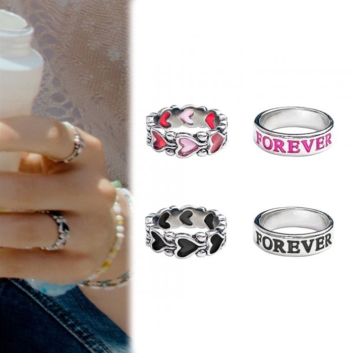 【Stray Kids着用】VVV [2点セット]フォーエバーハートリングピンク/ブラック