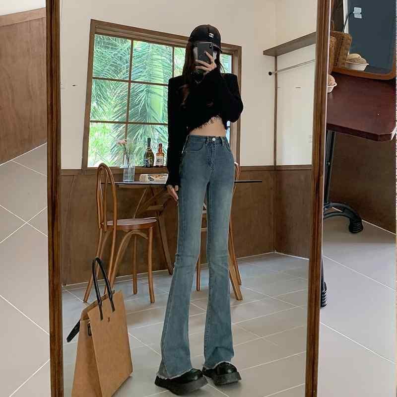 パンツ デニム レディース カジュアル スタイリッシュ 秋 女性用 マイクロフレア ジーンズ 秋冬 女性用 ハイウエスト スリム スモール ホース シュー ベルベット