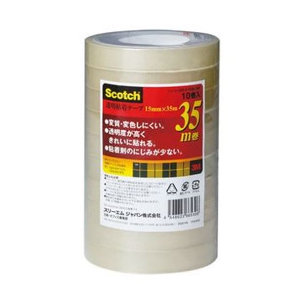 （まとめ）3M スコッチ 透明粘着テープ15mm×35m 500-3-1535-10P 1パック（10巻）(×20セット)