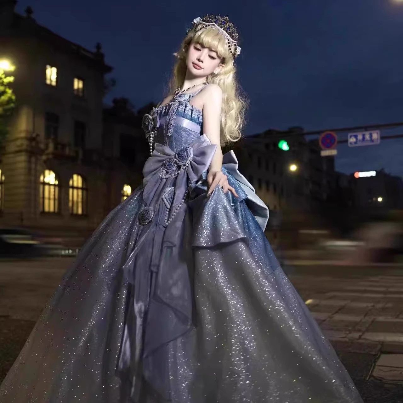 女性ブルードレス2025スーパー気質学生デイアダルトアート試験ロリータプリンセスドレスワンピースドレスドレス