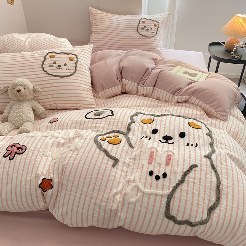 タオル刺繍純綿ベッド上4点セット布団カバー全綿シーツ宿舎カバー3点セットベッド笠ベッド品