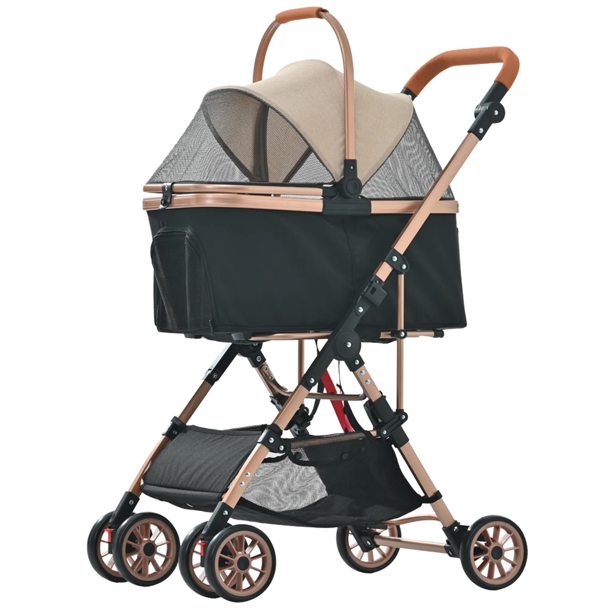 【国内出荷】ペットカート アルミ製 分離式 取り外し可能 折りたたみ 多頭 中型犬 小型犬 猫 2way 軽量 ストッパー付き 4輪 組立簡単 工具不要 介護用 ドッグカート ペットバギー 犬 猫 動