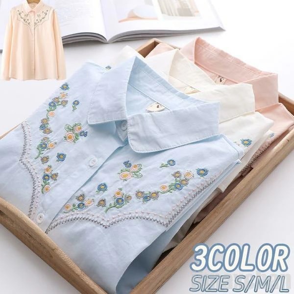 気楽 長袖シャツ レディース 長袖ブラウス vネック 前開き 襟付き 綿ブラウス ボタン 綿 トップス 春服コーデ 春夏秋冬 春秋新作 シンプル 体型カバー ゆったり キレイめ デ