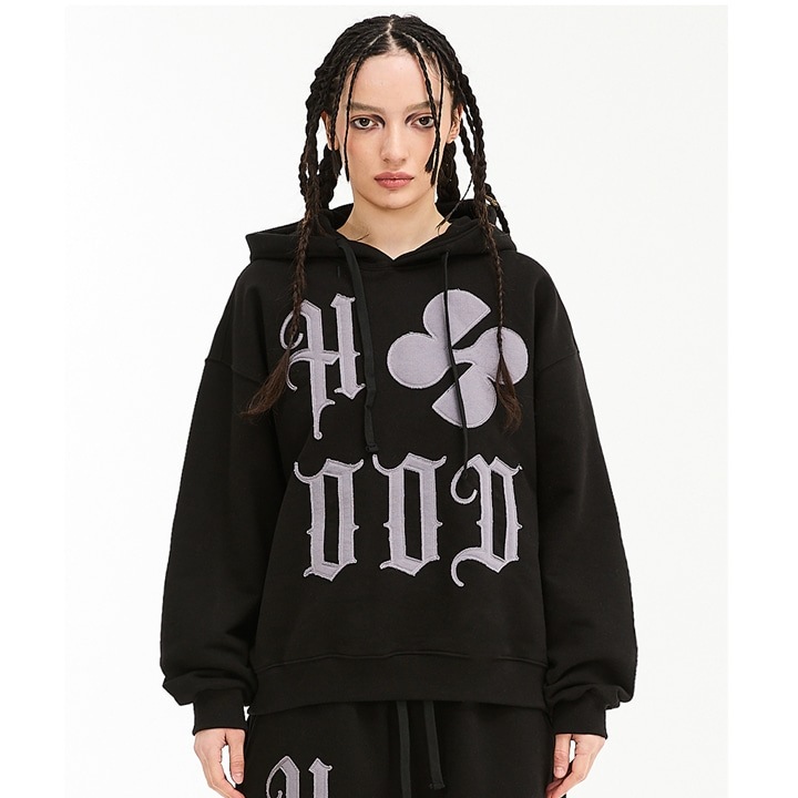 ★HOODHOOD★ HD logo applique overfit hood black HOOD Logo applique hood BLACK