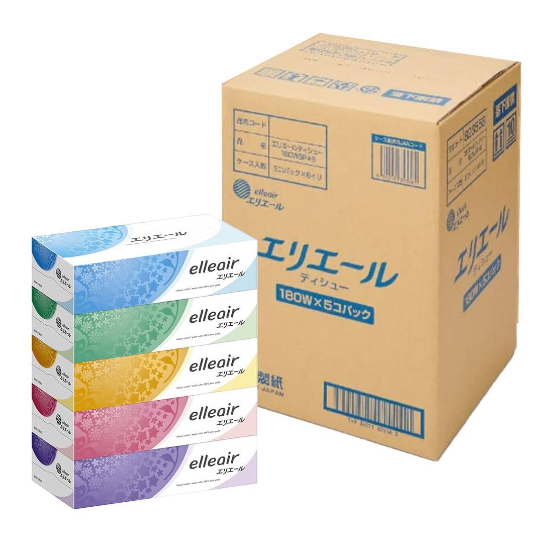 箱ティシュー 180組×30箱(5箱×6パック) パルプ100%ハーフケース EC 正規段ケース ハーフケース