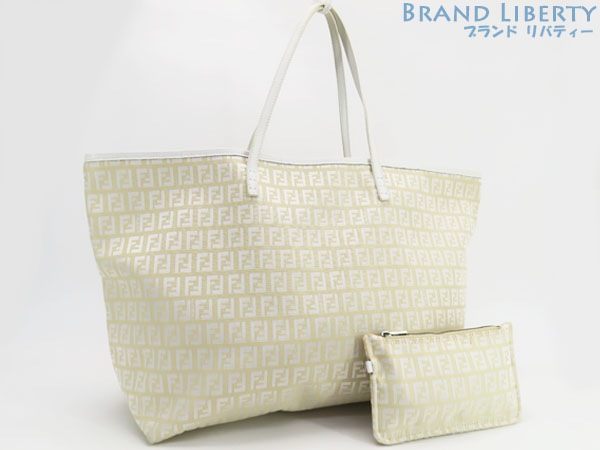 美品フェンディズッキーノトートバッグショルダーバッグハンドバッグアイボリーホワイトキャンバスレザー8BH005