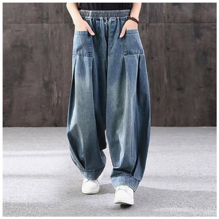 サルエルパンツ サーカスパンツ デニムパンツ パッチワーク コクーンデニム アンクル丈 お洒落 ワイド ゆったり ワイドパンツ