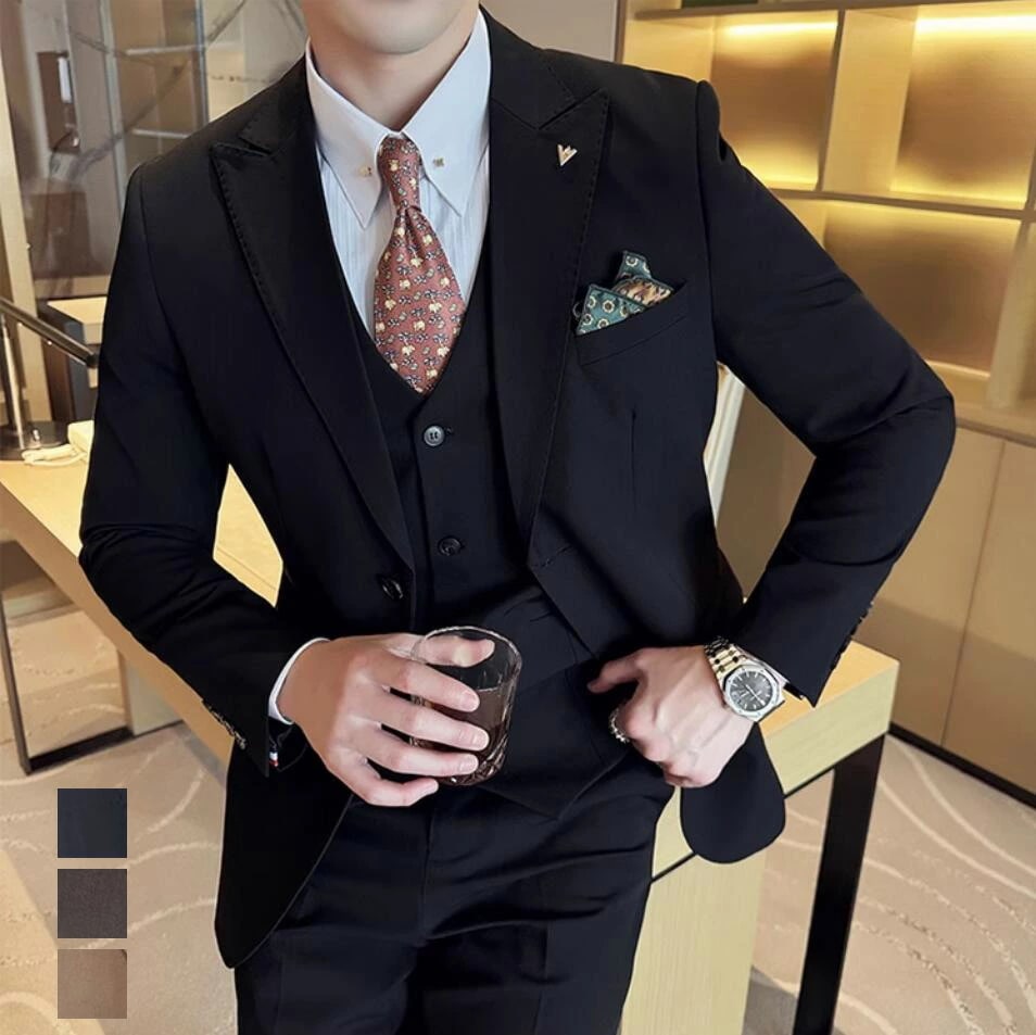 フォーマルスーツ 上下セット 2点/3点セット ジャケット+パンツ+ベスト メンズスーツ セットアップ スーツセット ビジネススーツ スリーピース シングルスーツ 通勤 入社 卒業 成人式スーツ スー