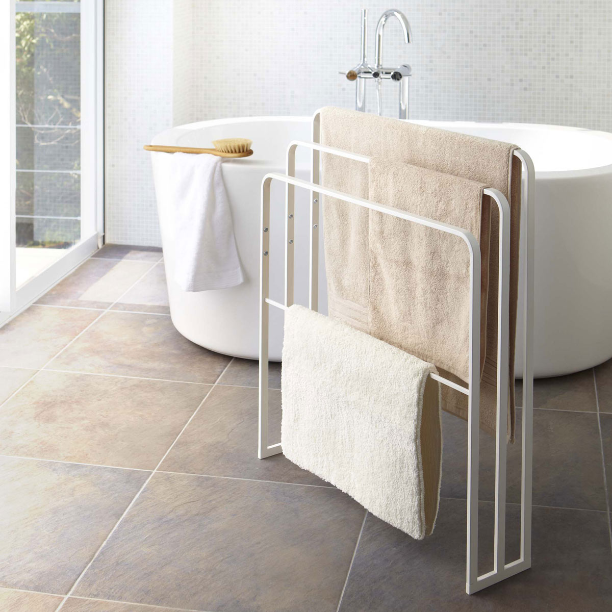 アイデア収納 山崎実業 TOWER タワー 横から掛けられるバスタオルハンガー3連 ホワイト