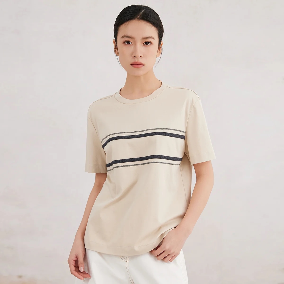 半袖ラウンドネックTシャツ,婦人服,綿100%, ,豪華,k3060x