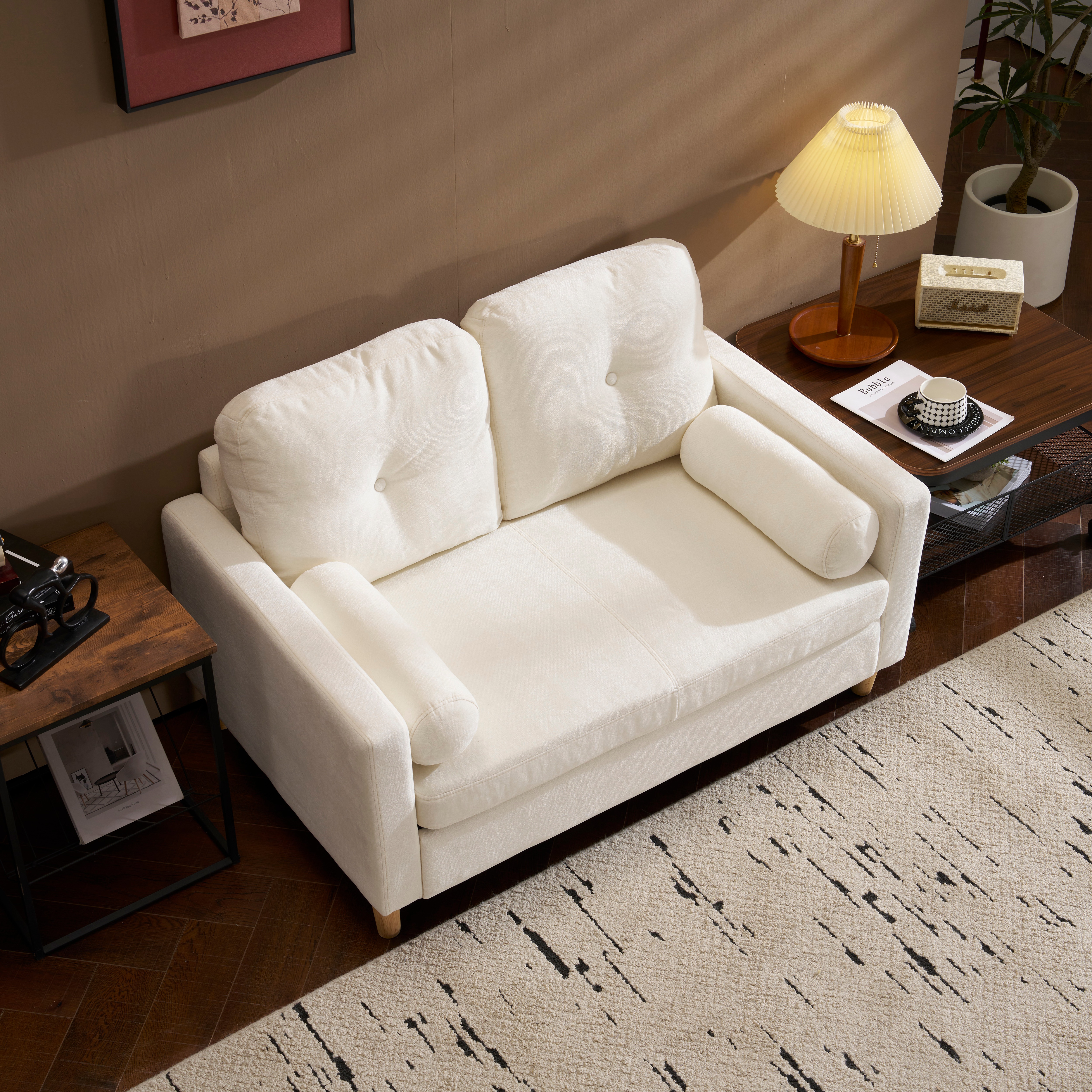 ソファ 二人掛け カウチ 枕付き ソファー おしゃれ 柔軟 ふわふわ 取付可能な脚 柔軟な背もたれ　取り外し可能な背もたれ コンパクト 一人暮らしGG9929 Beige FabricG154