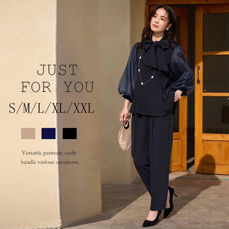 スーツ レディース セレモニースーツ セットアップ フォーマル ママ セレモニー パンツ パンツスーツ リボンデザイン ママスーツ 入学式 卒業式 洗える 長袖 ワイド ビジネス 通勤 七五三 可愛い