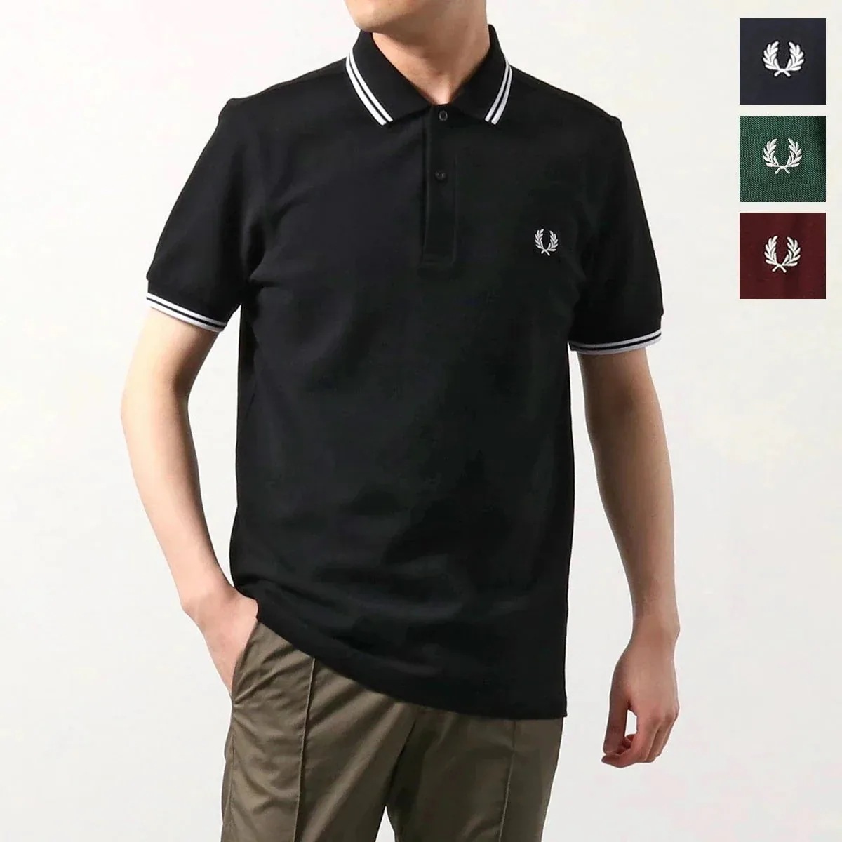 FRED PERRY フレッドペリー ポロシャツ TWIN TIPPED FRED PERRY SHIRT M3600 メンズ 半袖 鹿の子 アイコン刺繍 カラ