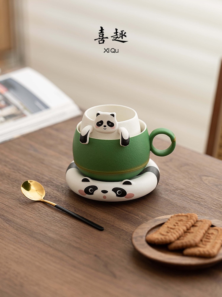 喜趣パンダティーカップ陶器製茶水分離蓋付きマグカップコーヒーカップウォーターカップお土産