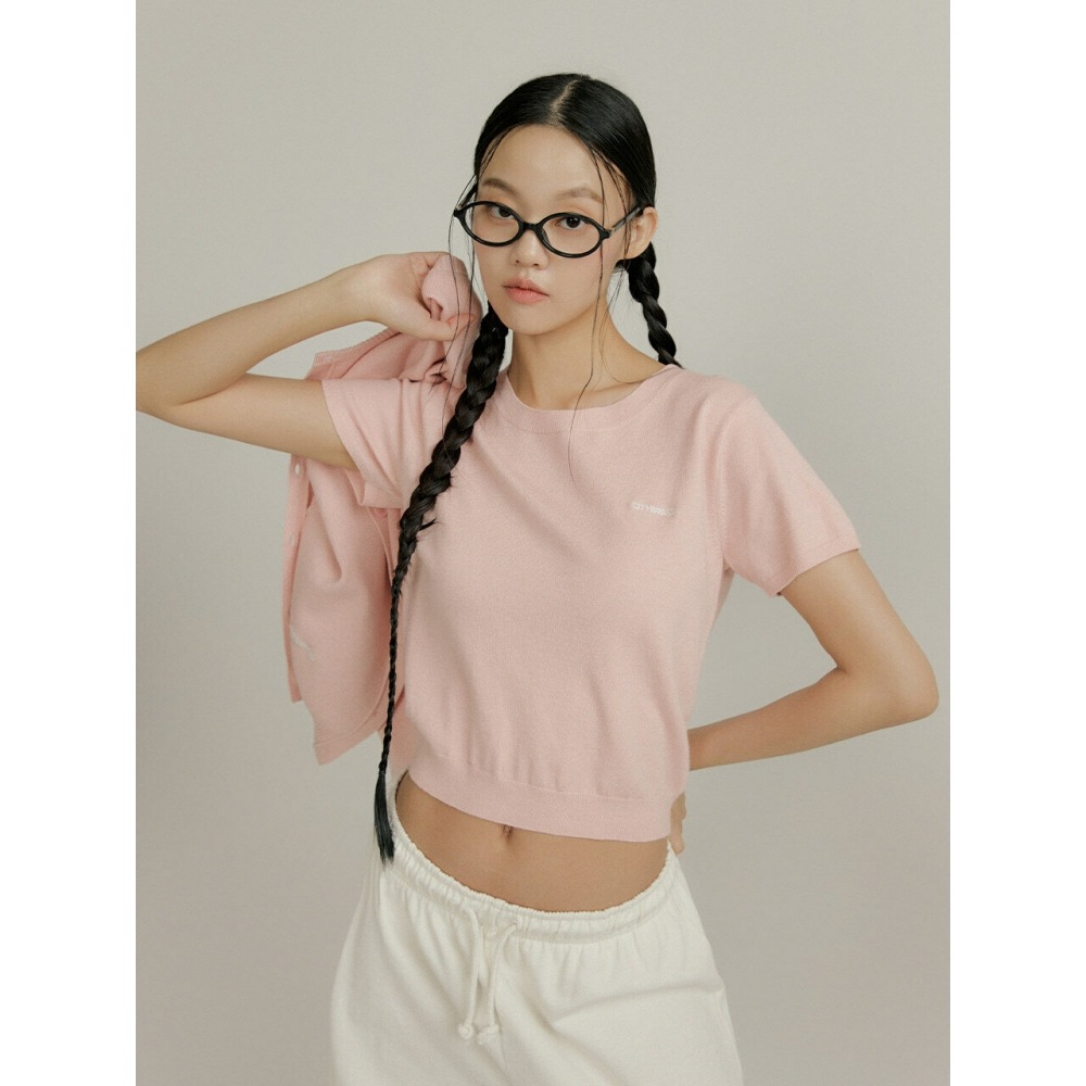 CITYBREEZE エッセンシャルラウンドネックショートスリーブニットピンク