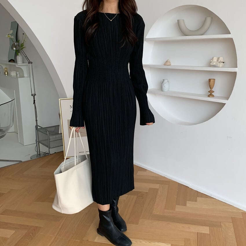 ワンピース ロングワンピース プリーツワンピース ロング丈 ウエストマーク ハイウエスト