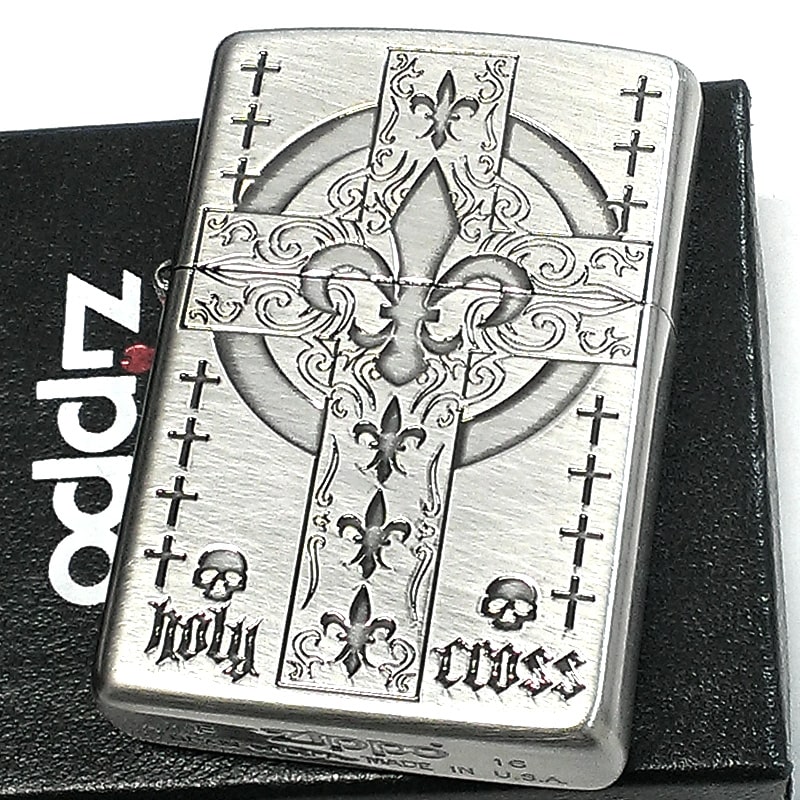 ZIPPO ライター レギュラークロス ユリ シルバー ジッポ スクラッチ加工 紋章 古美仕上げ かっこいい 彫刻 ドクロ おしゃれ 十字架 メンズ ギフト プレゼント 5,800円