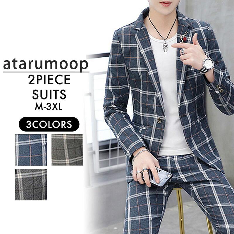 予約受付中スーツ カジュアルスーツ セットアップ 上下セット メンズ チェック柄 1つボタン 2点セット ビジネススーツ フォーマル 紳士服 結婚式 通勤 ビジネス スリム 大きいサイズ M L 2L