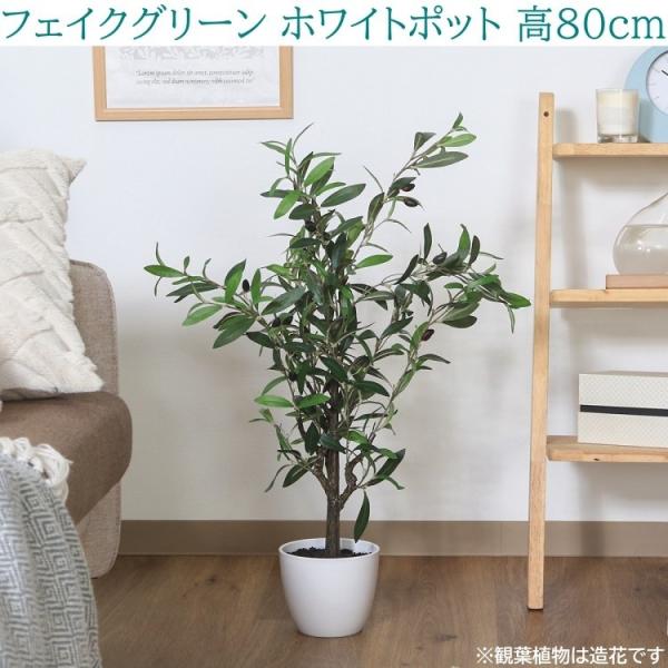 人工観葉植物 ホワイトポット 高さ80cm フェイクグリーン 造花 オリーブ 室内 ガーデン 観賞用植物 グリーン