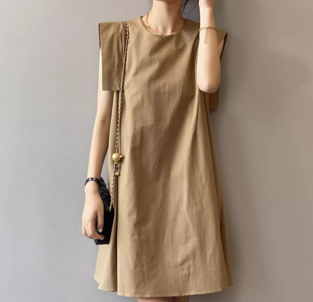 レディース ワンピース プルオーバー 膝丈 ノースリーブ ラウンドネック セミフレア Aライン フェミニン ファスナー 薄手 かわいい 大人可愛い きれいめ シンプル カジュアル 上品 おしゃれ