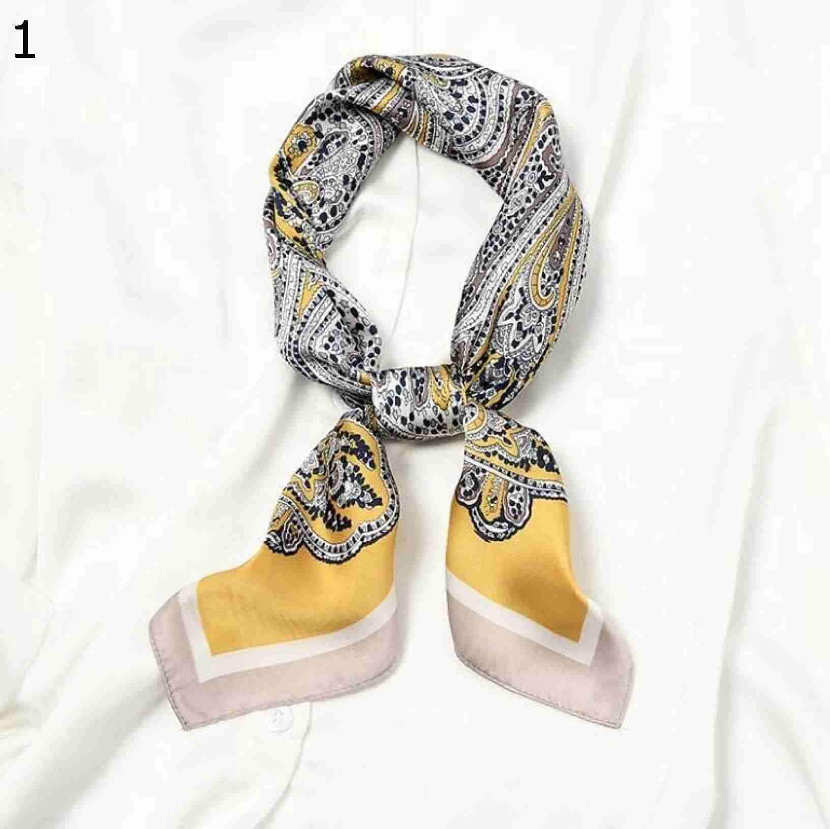 【20%OFFクーポン～】70×70cm レディース ポリエステル スカーフ パターン プリント サテン スモール スクエア ラップ スカーフ 多機能 ショール (Color Size スカーフ :