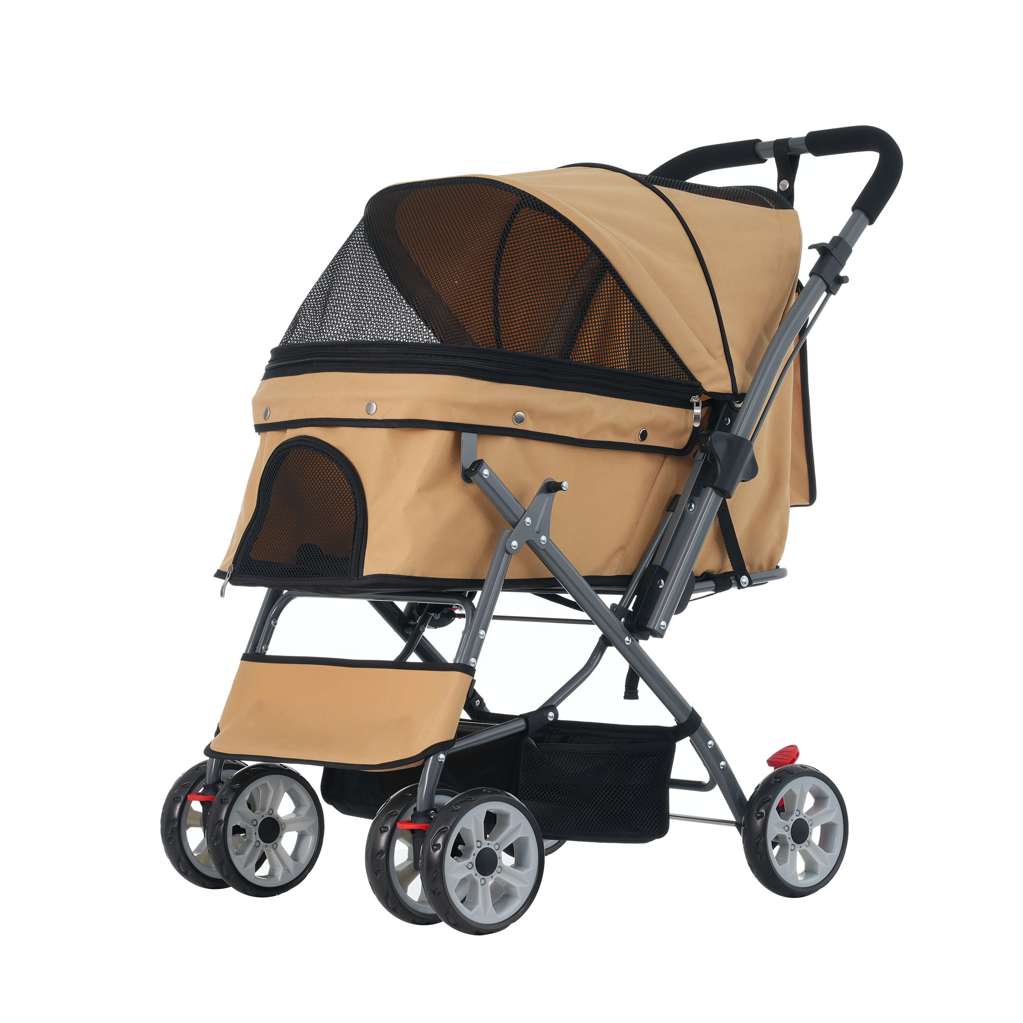 ペットカート 対面式 折りたたみ 多頭 中型犬 小型犬 猫 2way 軽量 組立簡単 工具不要 介護用 ドッグカート ペットバギー 犬 猫 動物 ペット用品 【レモンイエロー】