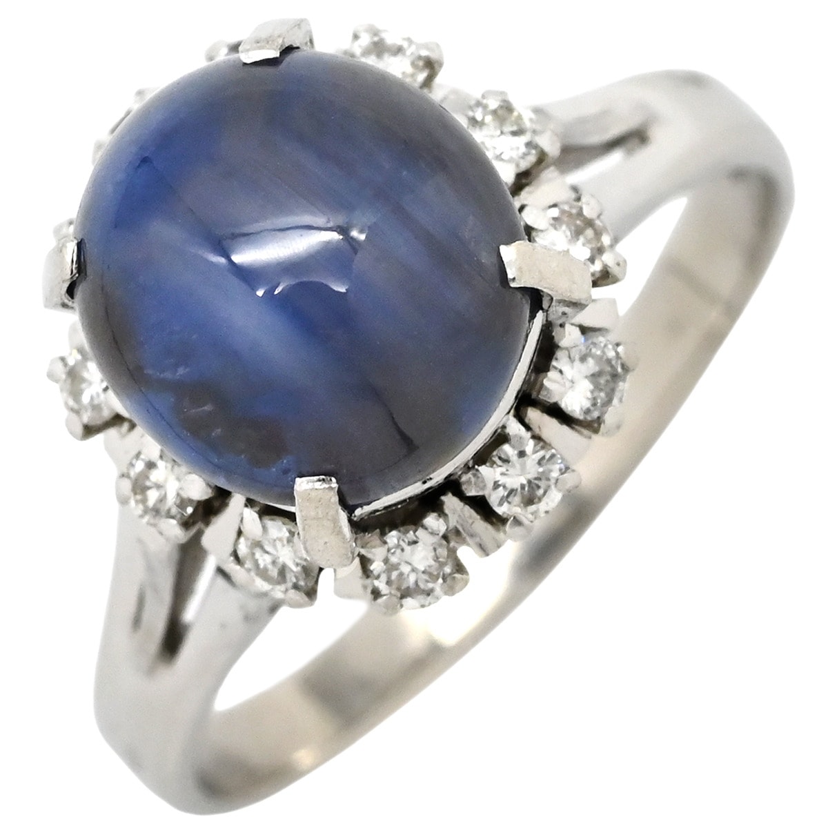 リング 指輪 スターサファイア 4.39ct ダイヤモンド プラチナシルバー 青 ブルー プラチナ900 オーバルカボションカット 1石 16.5号【中古】